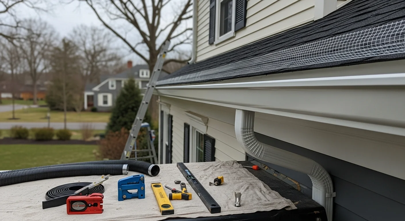 Seamless gutter system installed on residential home with gutter guard protection