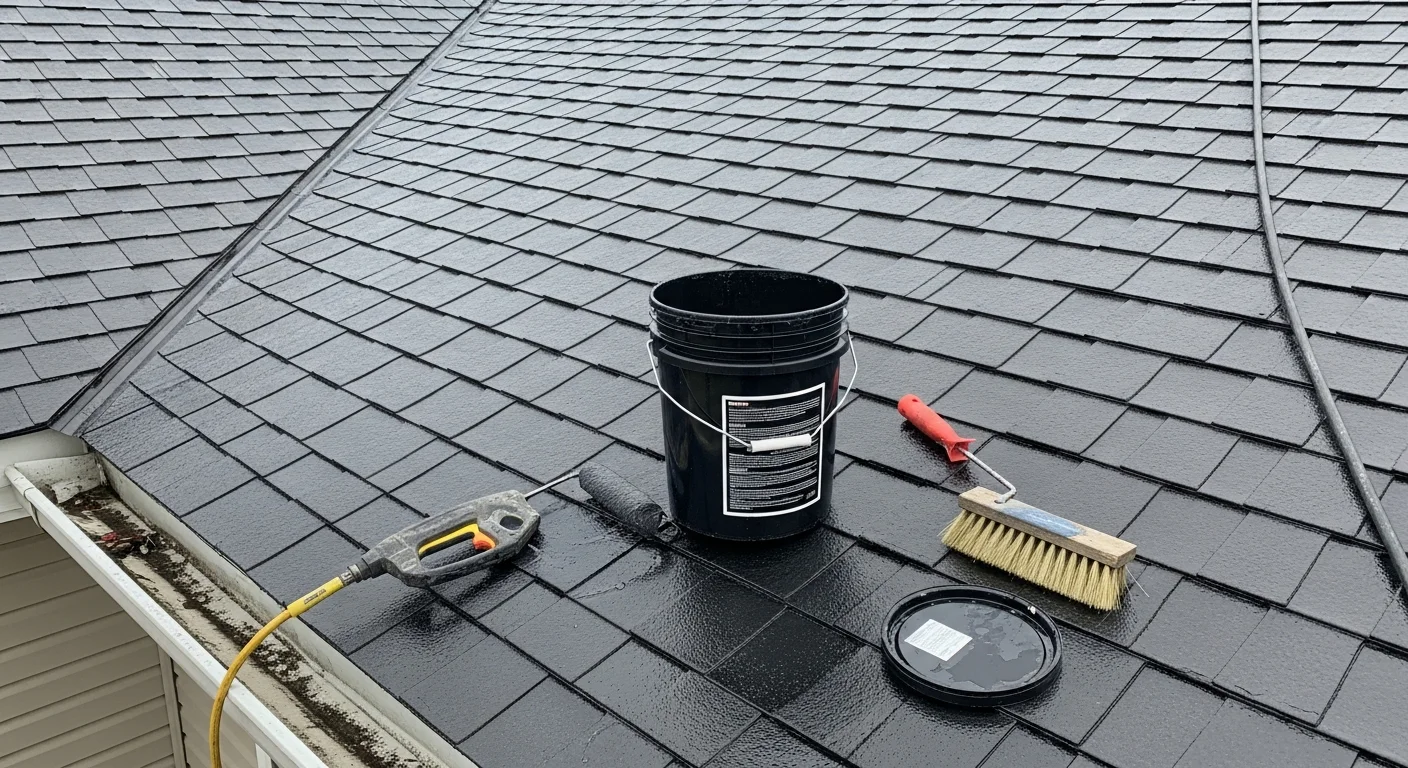 A Pike Creek residential home with a freshly applied roof coating covering the full roof surface. The coating shows a clean, uniform finish under clear sky conditions typical of a Delaware summer day.